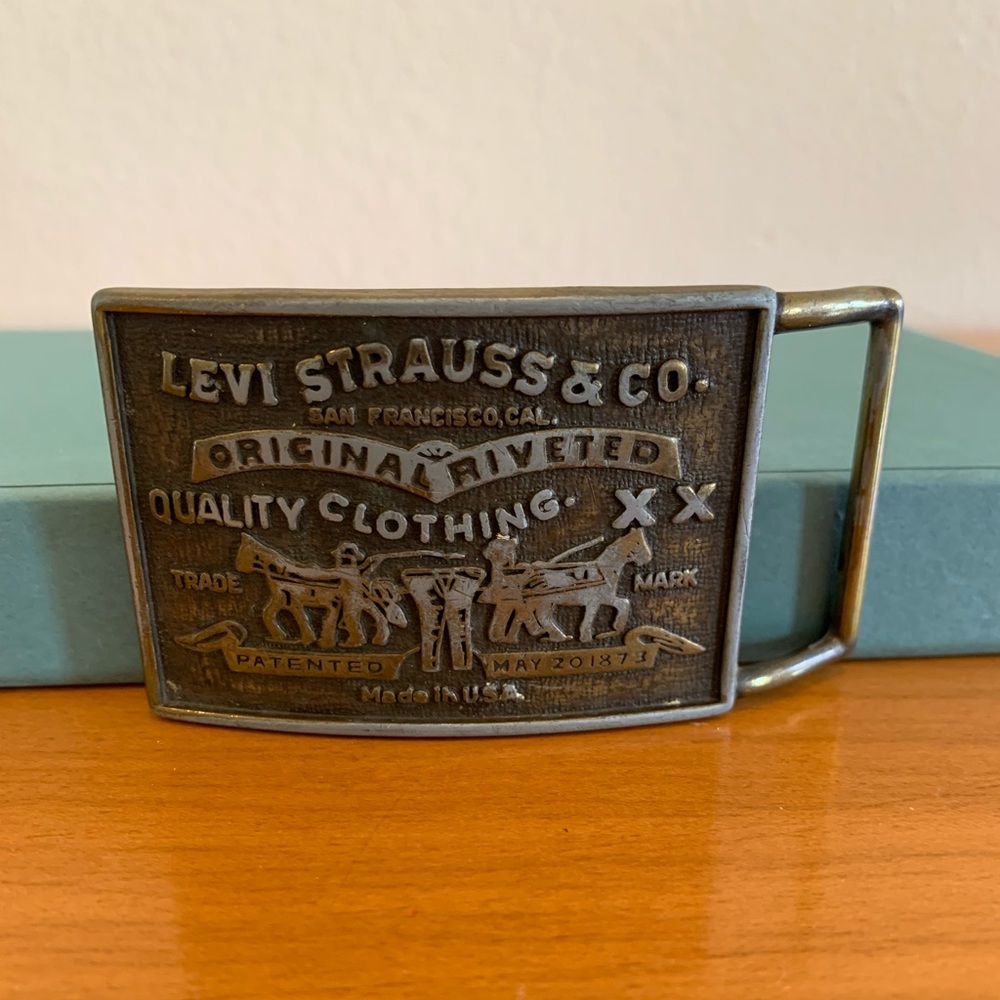 Vintage 1970s Levi Strauss & Co. Original Riveted Brass Belt Buckle Made in USA
